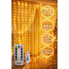 kulvaravm 300 Ledli 10 Sarkıt Perde LED Işık-8 Fonksiyon, Uzaktan Kumandalı, 3x3 Metre
