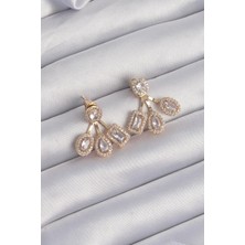 Inure Jewelry Pirinç Gold Renk Zirkon Taşlı Geometrik Model Küpe