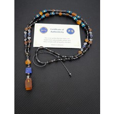 Tahrastone Fosilli Baltık Damla Kehribar-Lapis Lazuli-Kaplangözü-Obsidyen-Mavi Hematit Doğaltaş Kolye Takı Aksesuar Erkek Kolye