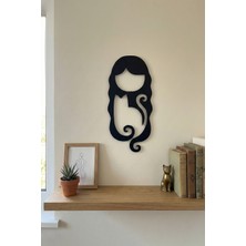 Alvina Atölye Dekoratif Minimalist Kadın ve Kedi Duvar Dekoru - Modern Siyah Duvar Tablosu