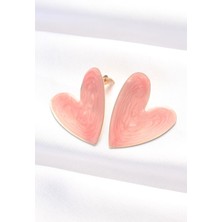 Inure Jewelry Gül Kurusu Renk Mineli Kalp Küpe