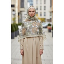 Çiçek Desenli Kehribar Şal 70358-14 Yağ Yeşili
