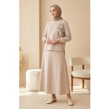 Fiyonk Detaylı Tunik Etek Ikili Takım 0237-01 Bej