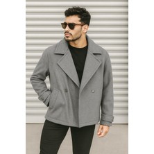 Delpino Erkek Oversize Kruvaze Kaban Uzun Kol Açık Gri Viskoz Düz Desenli