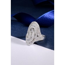 INNUENDO JEWELRY Innuendo 925 Ayar Gümüş İç İçe Sarmal Baget Yüzük Zirkon Taşlı Kadın Şık Zarif Gümüş Yüzük