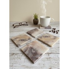 Lüks Mermer 4'lü Bardak Altlığı Seti | Doğal Taş Kare Coaster