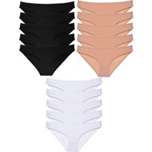 ModaSize 15 Adet Süper Eko Set Likralı Kadın Slip Külot Siyah Ten Beyaz