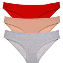 ModaSize 3 Adet Eko Set Likralı Kadın Slip Külot Kırmızı Ten Gri