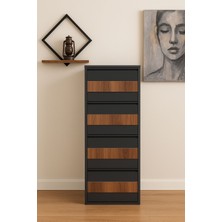 Karlı 4'lü Ahşap Desenli Antrasit Metal Ayakkabılık