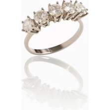 HAKAN GÜLER KUYUMCULUK 14 Ayar Beyaz Altın Beştaş Yüzük ( 14BTY00-7)