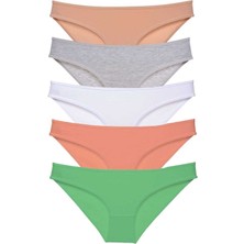 ModaSize 5 Adet Süper Eko Set Likralı Kadın Slip Külot Ten Gri Beyaz Pudra Yeşil