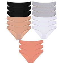 ModaSize 15 Adet Süper Eko Set Likralı Kadın Slip Külot Siyah Ten Gri Beyaz Pudra