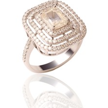 HAKAN GÜLER KUYUMCULUK 14 Ayar (585K) Beyaz Altın Baget Taşlı Bayan Yüzük – 3.20 GR(24282)