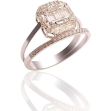 HAKAN GÜLER KUYUMCULUK 14 Ayar Beyaz Altın Baget Taşlı Yüzük – 2,50 GRAM(24255)