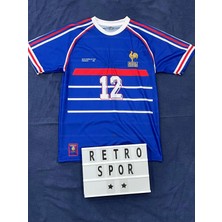 Thierry Henry 1998 Dünya Kupası Fransa Mavi Renk Iç Saha Nostalji Kısa Kol Forma / Retro Henry Forma