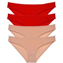 ModaSize 4 Adet Eko Set Likralı Kadın Slip Külot Kırmızı Ten