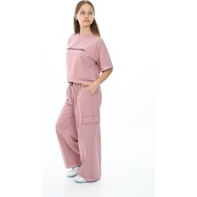 Pantulux Kız Çocuk %100 Pamuk Oversize Kargo Cepli Yarım Kol Alt-Üst Eşofman TAKIM-EŞT-2016