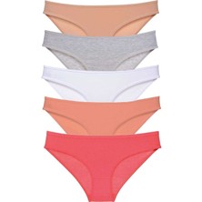 ModaSize 5 Adet Süper Eko Set Likralı Kadın Slip Külot Ten Gri Beyaz Pudra Fuşya