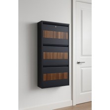 Karlı 3'lü Kilitli Antrasit Ahşap Desenli Metal Ayakkabılık