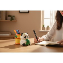 Kelebek Rüyası Sanat Atölyesi Dekoratif Panda Figürlü Kalemlik,fırçalık,saksı ( Sarı )