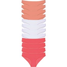 ModaSize 12 Adet Süper Eko Set Likralı Kadın Slip Külot Pudra Beyaz Fuşya
