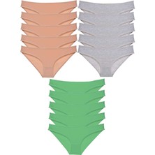 ModaSize 15 Adet Eko Set Likralı Kadın Slip Külot Ten Gri Yeşil