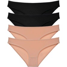 ModaSize 4 Adet Süper Eko Set Likralı Kadın Slip Külot Siyah Ten