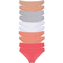 ModaSize 10 Adet Süper Eko Set Likralı Kadın Slip Külot Ten Gri Beyaz Pudra Fuşya