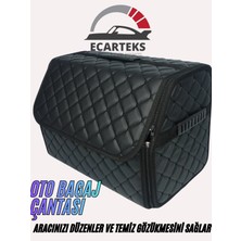 Ecarteks Kapitone Deri Oto Bagaj Organizeri Fermuarlı Sabitlemeli 3 Kulplu 40x25x30 cm Siyah