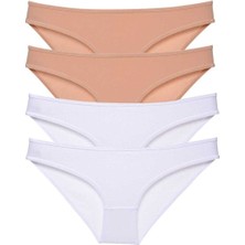 ModaSize 4 Adet Süper Eko Set Likralı Kadın Slip Külot Ten Beyaz