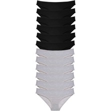 ModaSize 12 Adet Süper Eko Set Likralı Kadın Slip Külot Siyah Gri
