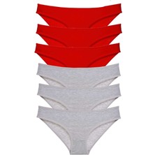ModaSize 6 Adet Eko Set Likralı Kadın Slip Külot Kırmızı Gri