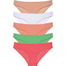 ModaSize 5 Adet Süper Eko Set Likralı Kadın Slip Külot Ten Beyaz Pudra Yeşil Fuşya