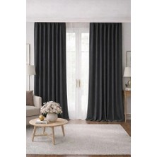 Taç Lüks 1.sınıf Elegance Antrasit Petek Kadife Dokulu Tek Kanat Düz Dikim Ada Fon Perde