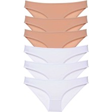 ModaSize 6 Adet Süper Eko Set Likralı Kadın Slip Külot Ten Beyaz