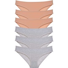ModaSize 6 Adet Süper Eko Set Likralı Kadın Slip Külot Ten Gri