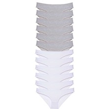 ModaSize 12 Adet Süper Eko Set Likralı Kadın Slip Külot Gri Beyaz
