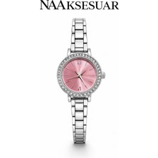 Gümüş ve Pembe Renkli Çelik Esnek Kadın Saat