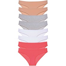 ModaSize 8 Adet Süper Eko Set Likralı Kadın Slip Külot Ten Gri Beyaz Fuşya