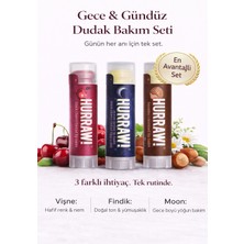 Hurraw! 3’lü Dudak Bakım Seti – Vişne + Fındık + Moon Lip Balm | Gece & Gündüz Doğal Nemlendirme