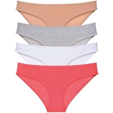 ModaSize 4 Adet Süper Eko Set Likralı Kadın Slip Külot Ten Gri Beyaz Fuşya