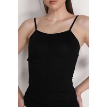 ModaSize Elite Life Kadın Dikişsiz Ince Askılı Siyah Atlet 848