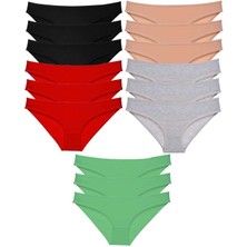 ModaSize 15 Adet Süper Eko Set Likralı Kadın Slip Külot Siyah Kırmızı Ten Gri Yeşil
