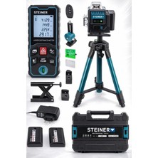Steiner Profesyonel 12 Köşe Yeşil Çizgi Lazer Otomatik Hizalama Çantalı + 100MT Lazer Metre + Tripod