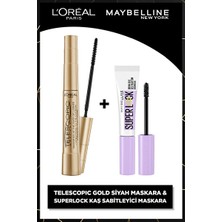 Luua L'oreal Paris Telescopic Gold Maskara - Siyah & Super Lock Brow Glue Kaş Sabitleyici Maskara - Şeffaf