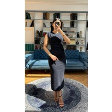 Nida Boutique Bisiklet Yaka Sıfır Kol Taş Detaylı Krep Ebise