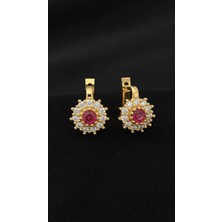 Erdobia 925 Ayar Gümüş Yakut Taşlı Gold Yuvarlak Çocuk Küpesi