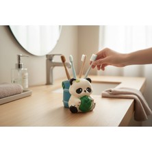 Kelebek Rüyası Sanat Atölyesi Dekoratif Panda Figürlü Kalemlik,fırçalık,saksı ( Turkuaz )
