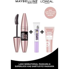 Luua Maybelline New York Lash Sensational Maskara & Super Lock Kaş Sabitleyici & Glotion All-In-One 903 Mini