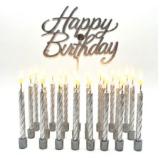 Parti Sürprizi Gümüş Happy Birthday 10LU Burgulu Mum